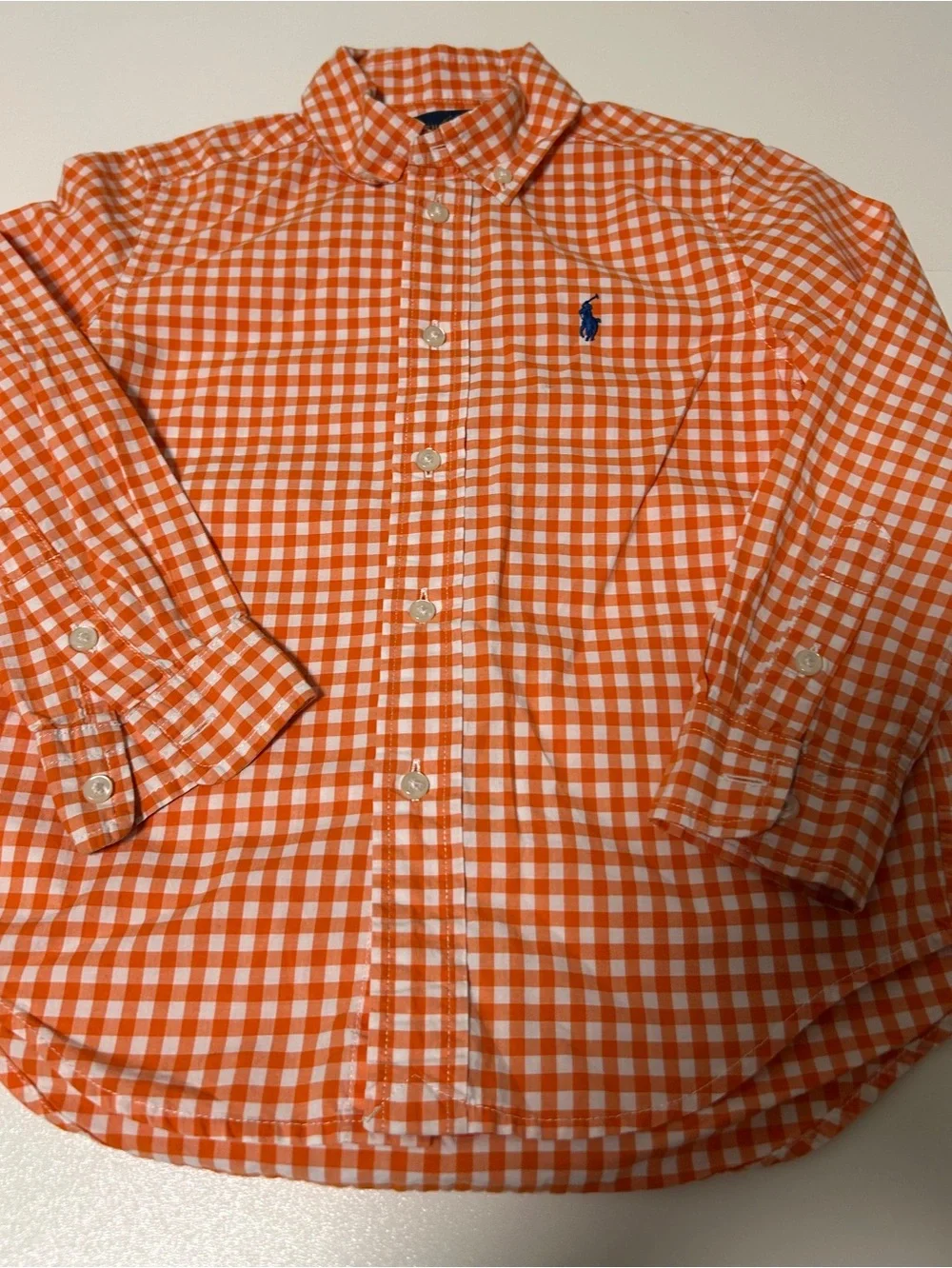 Ralph Lauren Orange and White Gingham Button-Down Shirt